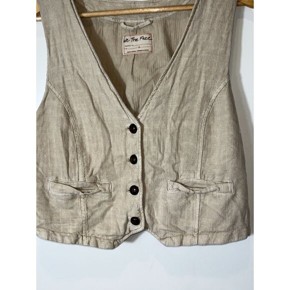 Free People We The Free Charley Linen Vest Summer Khaki Women size Large - Picture 4 of 9